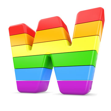 3d multicolor W letter nine isolated white background.