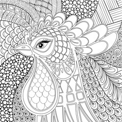 Sticker - Zentangle Rooster vector illustration. Symbol 2017 New Year. Han