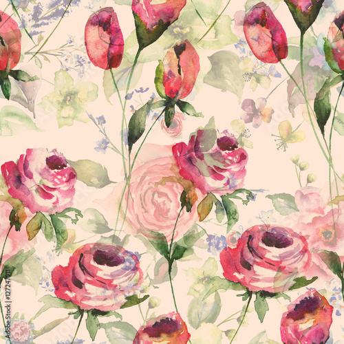 Seamless wallpaper with spring flowers