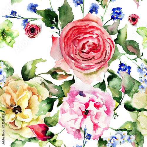 Seamless wallpaper with summer flowers