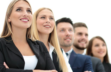 Team of successful and confident people posing on a white backgr