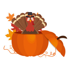 Poster - Thanksgiving turkey character icon vector illustration design