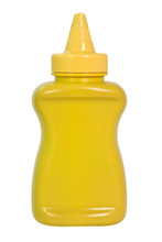 Yellow Mustard Squeeze Bottle Container With No Label. Isolated. White Background. Vertical.