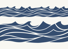 Seamless Patterns With Stylized Blue Waves