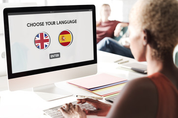 Sticker - Language Dictionary English Spanish Concept