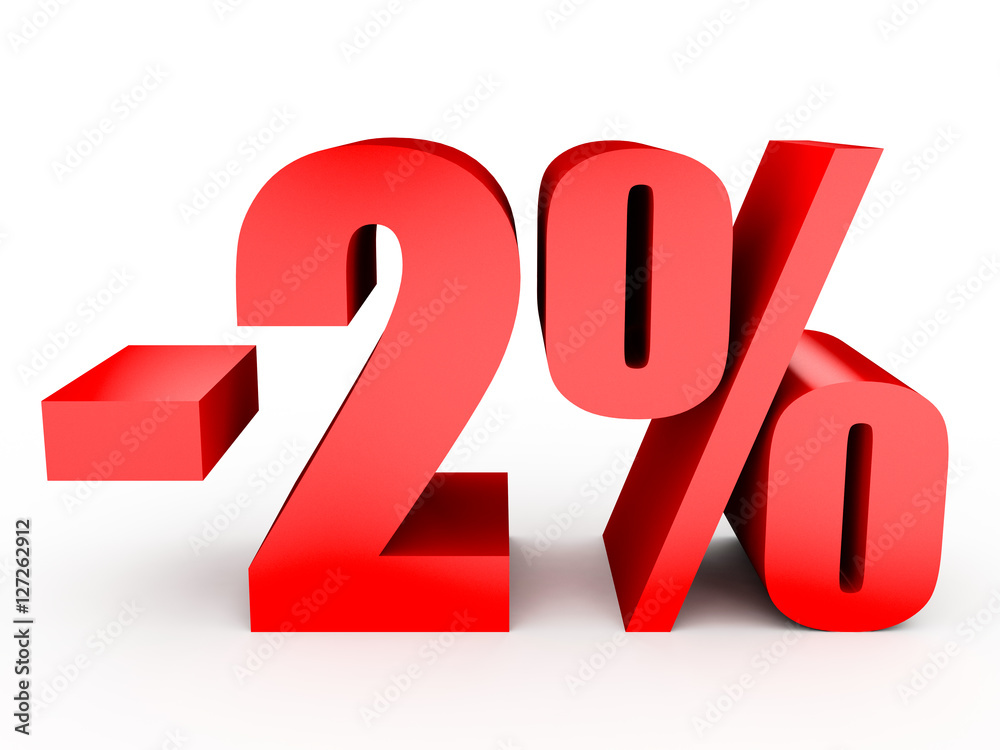 Two With Discount Discount 2 percent off. 3D illustration on white background. Stock ...