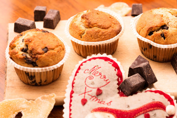 homemade muffins in christmas atmosphere