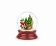Christmas snow ball or glass globe isolated on white. Snowman with gifts. Can be used as a Christmas or a New Year gift or symbol.