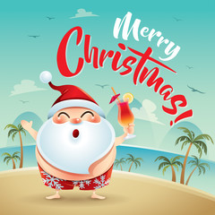 Merry Christmas! Santa Claus on the beach holiday.