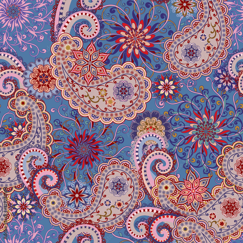 wzor-boho-na-niebieskim-tle