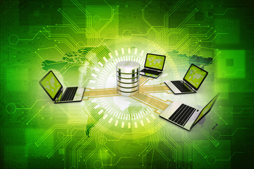 Poster - 3d rendering  Database storage data base in laptop
