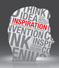 Inspiration head of man with word cloud vector concept