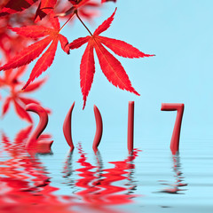 Wall Mural - 2017 red maple tree leaf greeting card