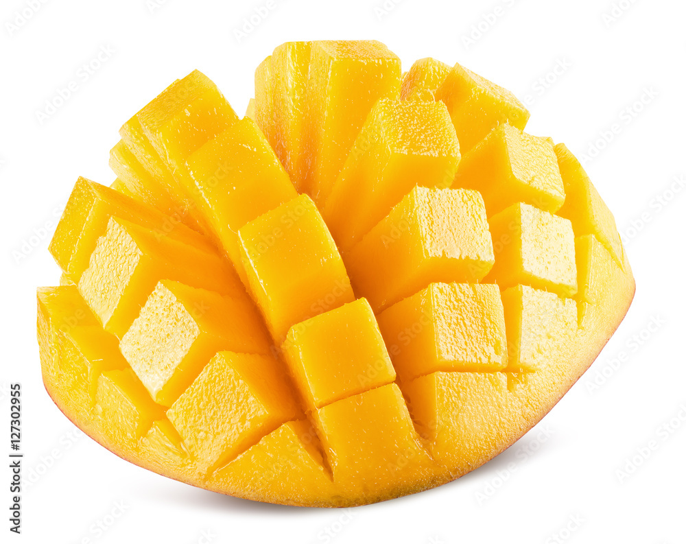 mango slices isolated on the white background - obrazy, fototapety, plakaty 