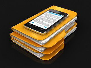 Poster - Folders and files with Touchscreen smartphone. Image with clipping path