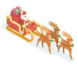 Isometric 3d Santa Claus Grandfather Frost Sleigh Reindeer Gifts Bag New Year Christmas Flat Design Icon Template Vector Illustration