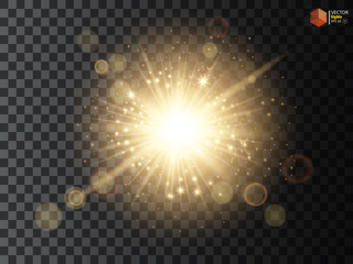 transparent golden glow light effect. star burst with sparkles