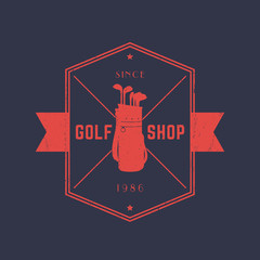 Canvas Print - Golf shop, vintage emblem, logo with golf bag and clubs