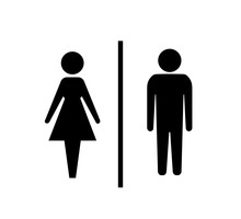 Vector Man And Woman Icons, Toilet Sign, Restroom Icon, Minimal Style, Pictogram