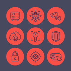 Poster - Security line icons set, secure transaction, key, lock, shield, strongbox, video surveillance, online security, safety