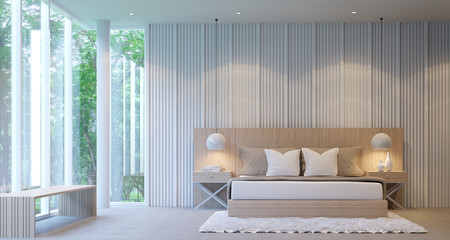 Modern White luxury bedroom decorate walls with wooden lattice