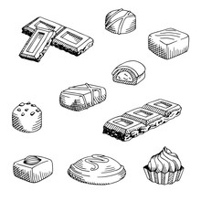 Chocolate Graphic Set Black White Isolated Sketch Illustration Vector
