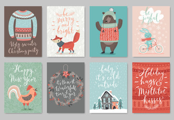 Canvas Print - Christmas card set, hand drawn style.