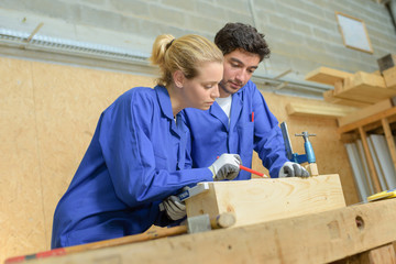 Poster - workers in carpentry workshop