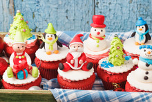 Christmas Cupcakes With Colored Decorations