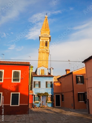colorful street of burano island in venice, italy Poster
