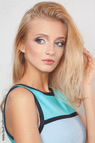 Beautiful Sexy Woman With Fashion Make Up And Blonde Hair In Short