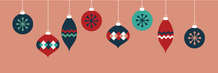 pink christmas ornaments banner