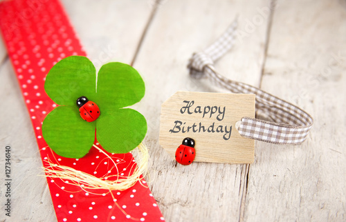 Grusskarte Mit Happy Birthday Und Kleeblatt Buy This Stock Photo And Explore Similar Images At Adobe Stock Adobe Stock