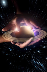 Wall Mural - hands planet saturn