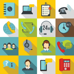 Poster - Call center symbols icons set. Flat illustration of 16 call center symbols vector icons for web