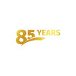 Isolated abstract golden 85th anniversary logo on white background. 85 number logotype. Eighty-five years jubilee celebration icon. Birthday emblem. Vector illustration.