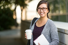 Smart Intelligent Grad Student Glasses Confident Happy At University Hall Walking To Class