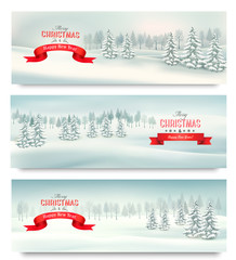 Poster - Three Christmas landscape banners. Vector.