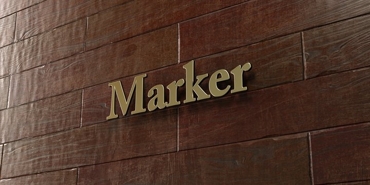 Marker - Bronze plaque mounted on maple wood wall  - 3D rendered royalty free stock picture. This image can be used for an online website banner ad or a print postcard.