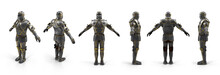Old Metal Knight Armour Renders Set From Different Angles On A White. 3D Illustration