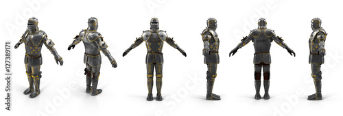 Fotografía Old metal knight armour renders set from different angles on a white