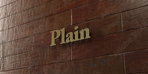 Plain Bronze Plaque Mounted On Maple Wood Wall 3d Rendered