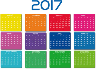 Wall Mural - Calendario 2017 en colores en español