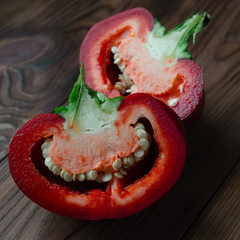 Red pepper fresh paprika on the wooden table