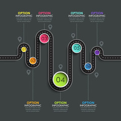 Wall Mural - Winding road way location infographic template with a phased structure. Vector EPS 10