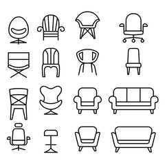 Wall Mural - Chair icon set in thin line style