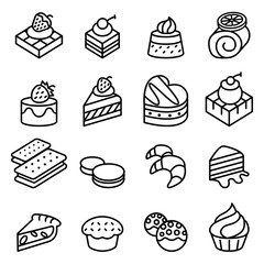 Poster - Cake, Dessert & Bakery icon set in thin line style