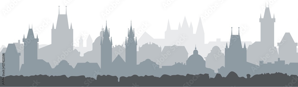 Cityscape seamless background. Vector Illustration design - Prague city. Silhouette of old european town. - obrazy, fototapety, plakaty 