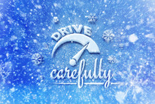 Drive Carefully With Car Symbol, Snow Automotive Graphic Background, Driving Winter Background