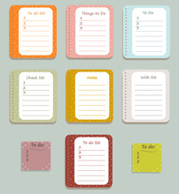 The Sheets Of The Planner In A Cute Polka Dots. Diary.To Do Lists With Little Hearts. Vector Illustration. 